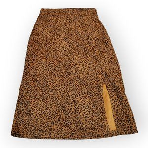 Faux Suede Leopard Print Midi Pencil Skirt